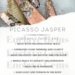Scheda informativa stampabile sui cristalli Picasso Jasper Schede sul significato dei cristalli Scarica PDF PNG Scheda sulle proprietà delle pietre preziose Download delle informazioni sulle pietre preziose