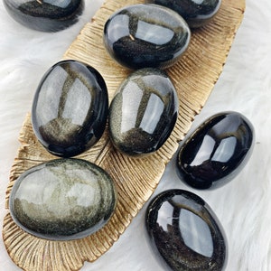 Gold Sheen Obsidian Palm Stone Black Crystal Gold Sheen Palm Stone Obsidian Crystal Gold Sheen Palmstone Obsidian Rock Goldsheen Obsidian