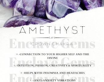 Printable Amethyst Crystal Information Card Crystal Meaning Cards Download PDF PNG Gemstone Properties Card Gemstone Information Download