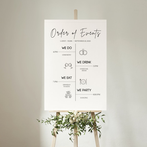 Wedding Timeline Template, Modern Order of Events Sign Template, Printable Timeline Wedding Sign