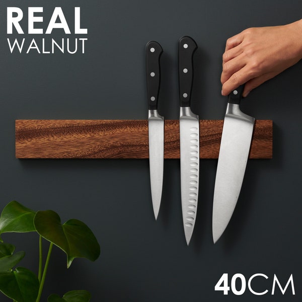 Magnetic Knife Rack, Wooden Magnetic Knife Block, Wall Mounted Chef Knife Display, Magnetic Holder for Utensils in Walnut, Kitchen Storage