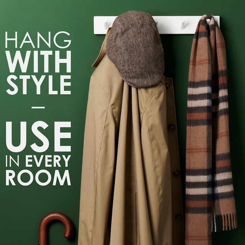 5 Hook Coat Rack for Wall Mount Wall Coat Hooks in White Wood Modern