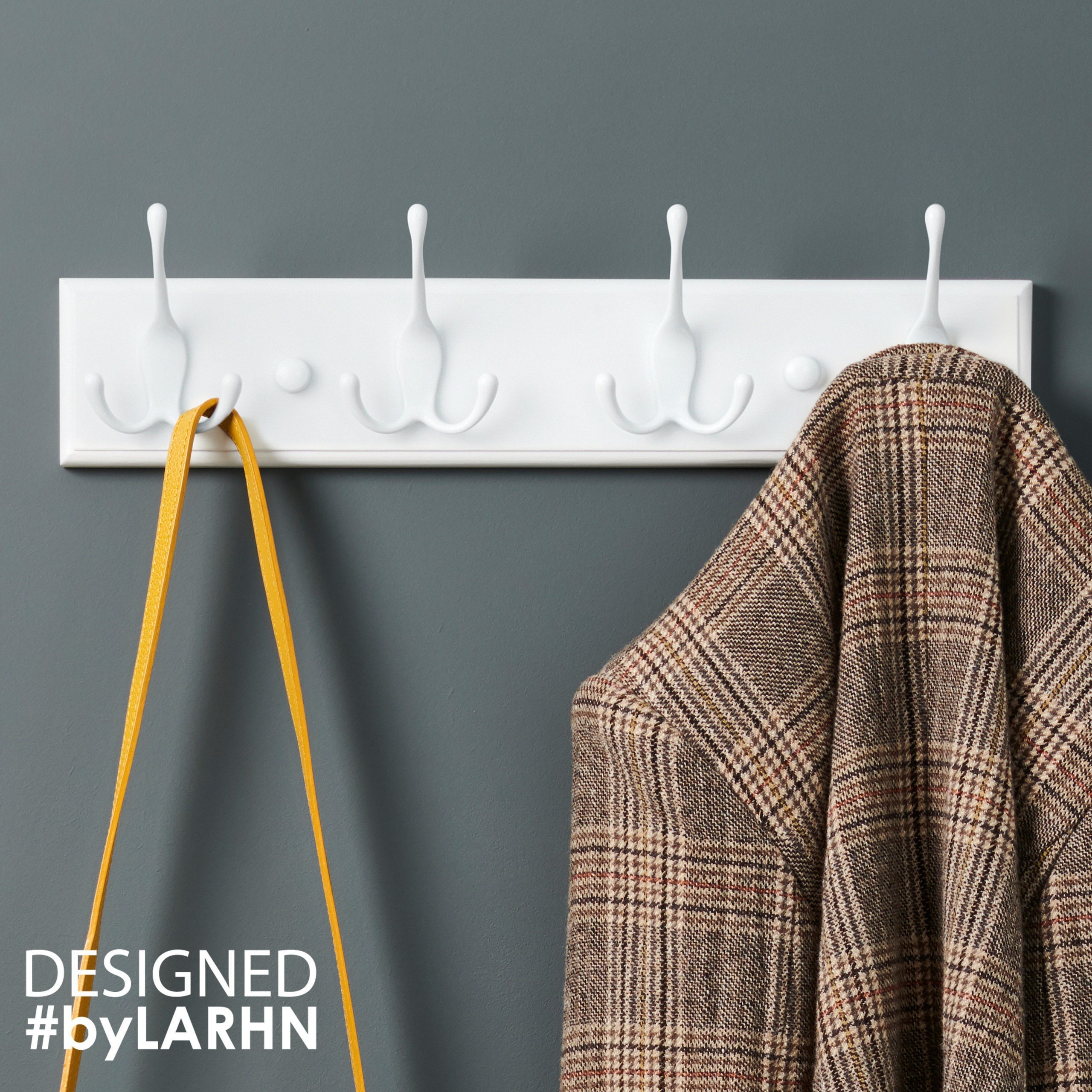 4 Hook White Coat Rack for Wall Mount Coat Hooks in Bamboo Wood Modern