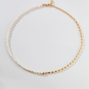 Half pearl half chain necklace/ Pearl chocker/ Gold chocker necklace for women/Seed pearl necklace/ 18k gold plated vermeil