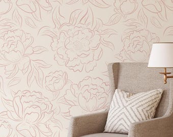Pink Floral Botanical Wallpaper - Peony Rose Peel and Stick, Pre-Pasted, Traditional Non-Pasted - Girls Nursery, Bedroom, Powder Room