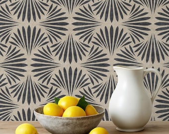 Boho Tropical Peel and Stick Wallpaper - Neutral Black & Tan Floral - Modern Coastal Art Deco Renter Friendly for Bedroom, Bathroom, Dining
