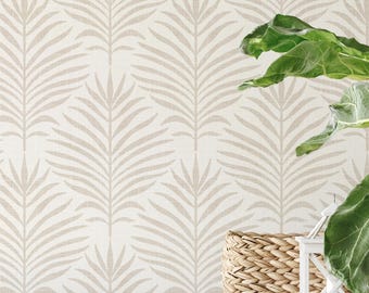 Neutral Botanical Wallpaper – Removable Peel and Stick, Prepasted, Nonpasted Traditional - Boho Tropical Palm Leaf Beige
