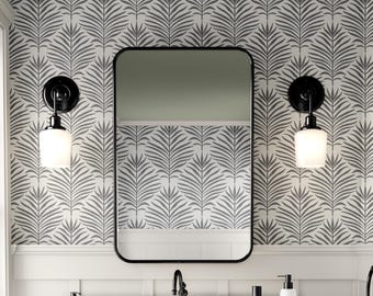Boho Tropical Peel and Stick Wallpaper - Palm Leaf Charcoal Black and White - Modern Coastal Leaves Linen Textured Renter Friendly Removable