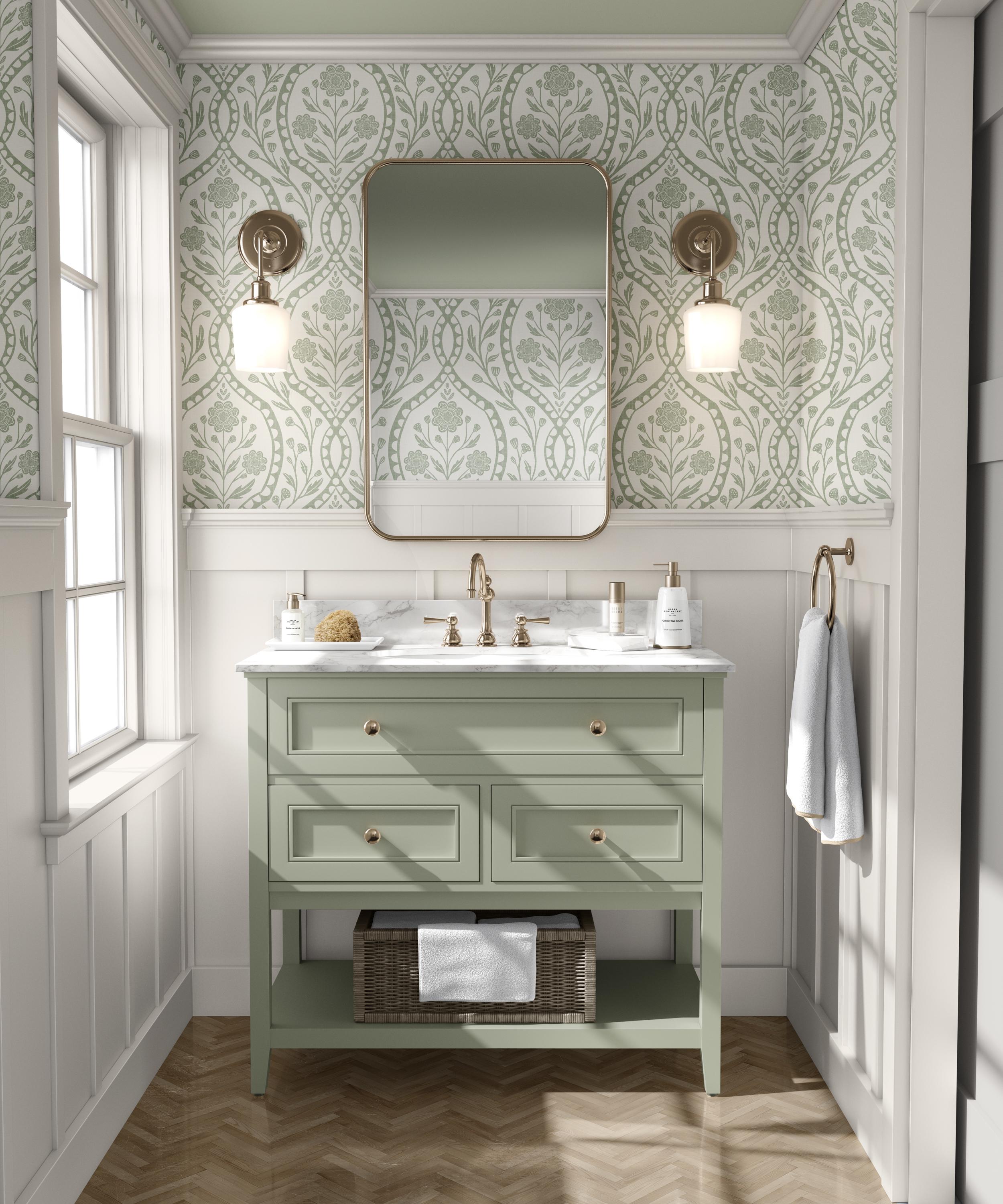 Anmon Green Floral Wallpaper Peel And Stick,Renter Friendly Green Floral Wallpaper,Victorian Boho Vintage Contact Paper,Removable Waterproof Botanical Wall Paper For Bedroom,Home Wall 17.7''×118