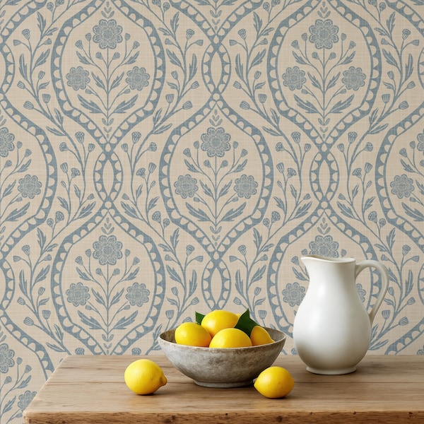 French Country Wallpaper Neutral Beige - Wildflower Floral Vintage Victorian - Removable Peel and Stick, Prepasted, Samples, Wall Art Accent