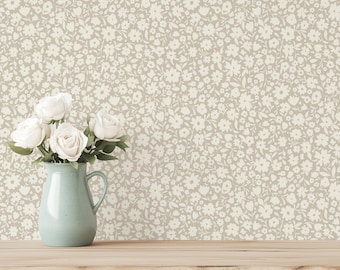 Girls Nursery Wallpaper Neutral Boho Vintage Floral - Removable Peel and Stick - Baby Toddler Kids Room