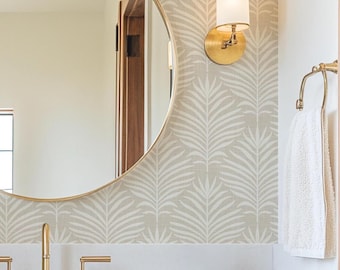 Boho Tropical Peel and Stick Wallpaper - Neutral Cream Palm Leaf - Modern Coastal Renter Friendly Removable - Nursery, Bathroom, Dining Room