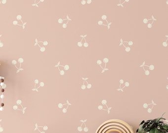 Baby Girl Cherry Wallpaper – Cute Kids Pink Vintage Style - Peel & Stick, Prepasted, Nonpasted Traditional - Nursery, Girls Room, Dorm Decor