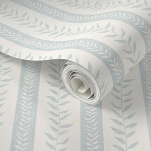 Striped Textured Wallpaper - Boho Modern Coastal Calm - Removable Peel and Stick light Blue & White Calm Bathroom Accent Wall, Baby Nursery