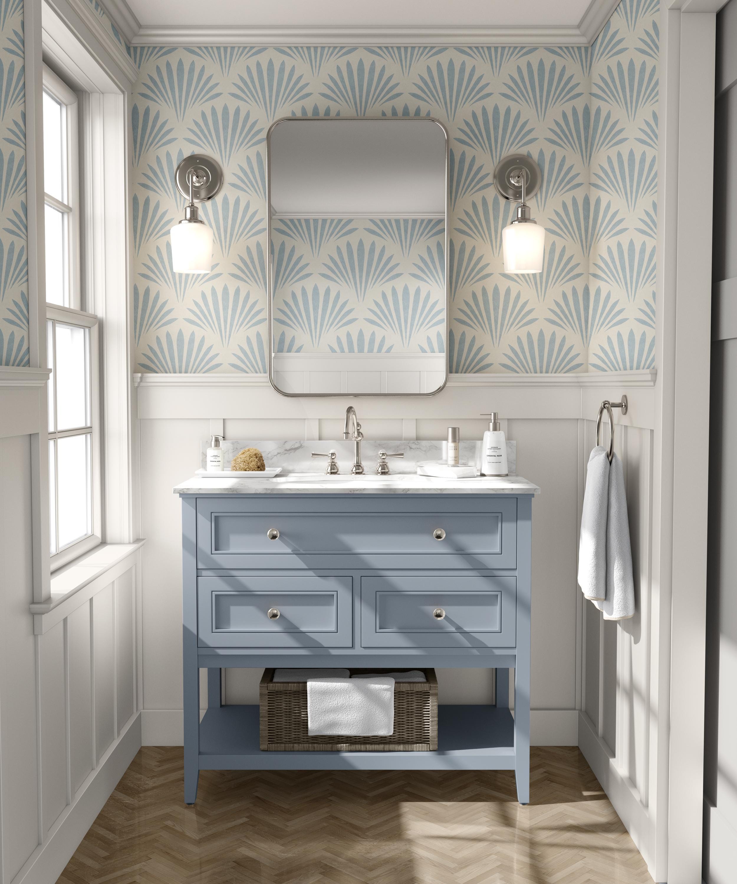 Wallpaper Blue & White Mediterranean Art Deco – Peel and Stick Bathroom Wallpaper Modern Coastal Beach House Nursery, Powder Room, Bathroom