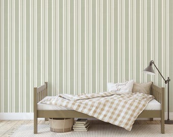 Wallpaper Peel and Stick Removable – Sage Green Striped Traditional Farmhouse Style – Boy Girl Nursery, Bedroom, Hallway Statement Wall
