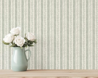 Striped Textured Wallpaper | Boho Coastal Cottagecore Farmhouse | Removable Peel and Stick | Sage Green | Baby Nursery, Bedroom, Accent Wall