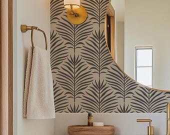 Boho Tropical Peel and Stick Wallpaper - Neutral Black & Tan Palm Leaf - Modern Coastal Leaves Linen Textured Renter Friendly and Removable