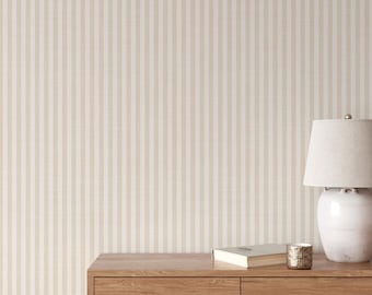 Wallpaper Peel and Stick Removable – Neutral Modern Minimalist Beige and White Vertical Stripe – Boho Nursery, Bathroom, Dining Room Wall