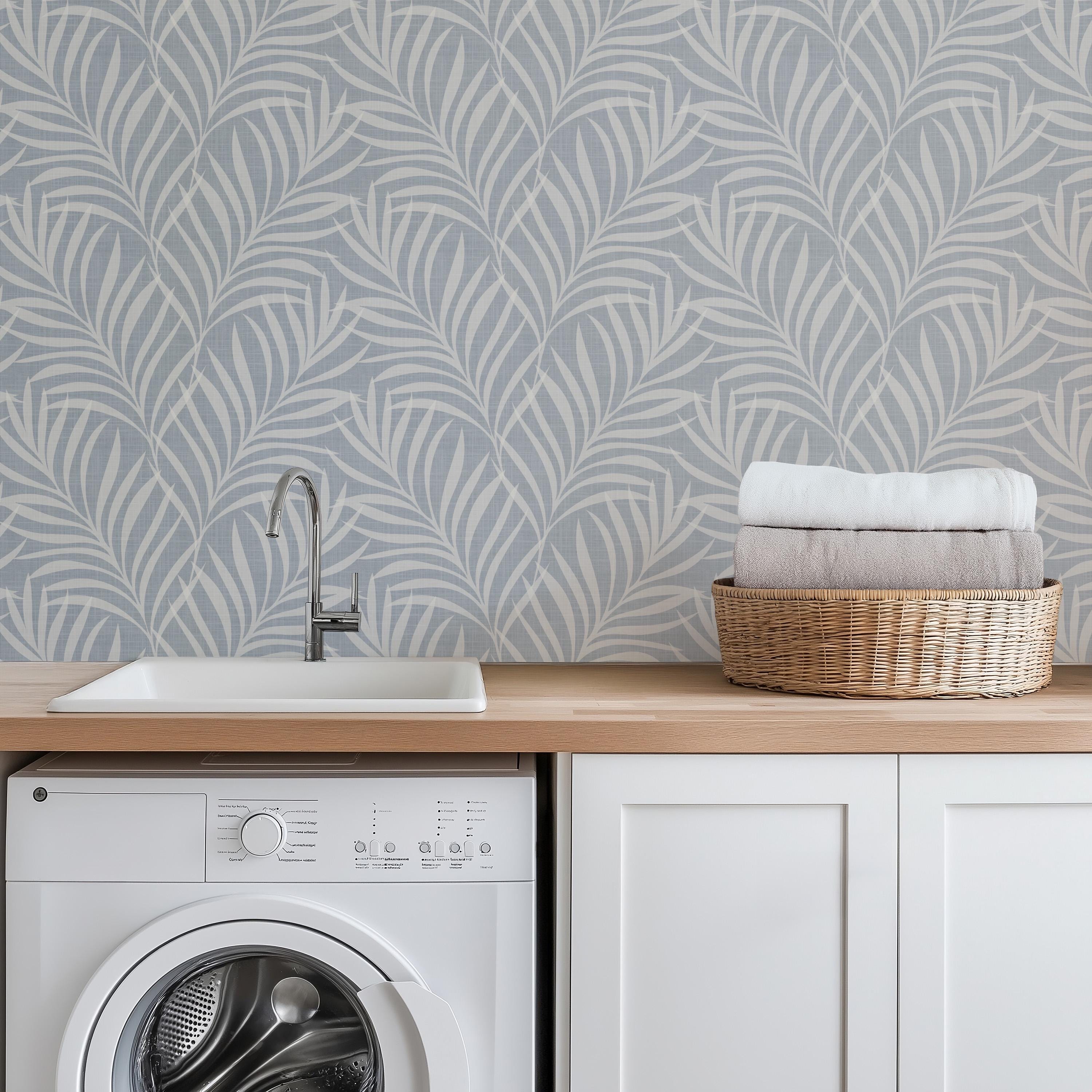 Modern Coastal Wallpaper Peel and Stick - Light Blue Palm Leaf Boho ...