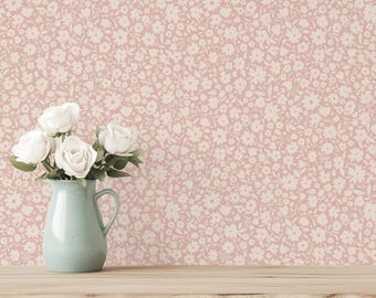 Girls Nursery Wallpaper Pink Vintage Floral - Removable Peel and Stick or Pre-Pasted - Baby Toddler Kids Room