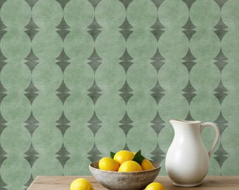 Wallpaper Peel and Stick | Sage Green Stripe | Mediterranean Art Deco Wallpaper | Teal Stone Texture for Bathroom, Kitchen, Bedroom Wall