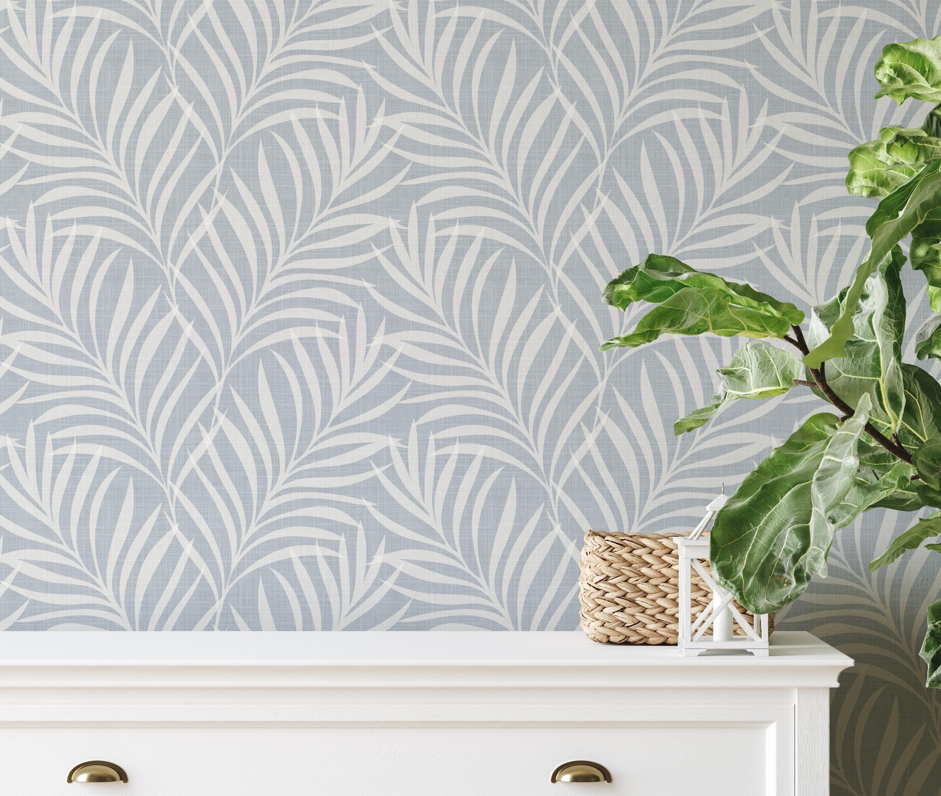 Modern Coastal Wallpaper Peel and Stick - Light Blue Palm Leaf Boho ...