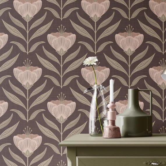 Dark Moody Floral Wallpaper Peel and Stick Removable - Vintage Botanical Heritage Revival for Entryway, Office, Living Room