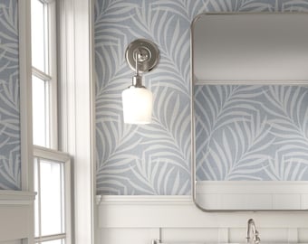 Modern Coastal Wallpaper Peel and Stick - Light Blue Palm Leaf Boho Tropical for Bathroom, Powder Room, Nursery, Laundry Room