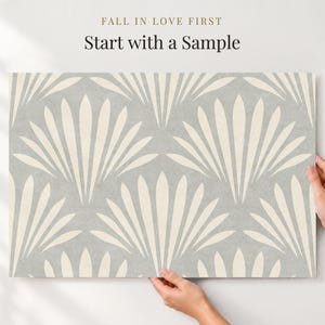 coastal shell neutral gray wallpaper in removable peel and stick, prepasted or traditional nonpasted for boho beach house decor.