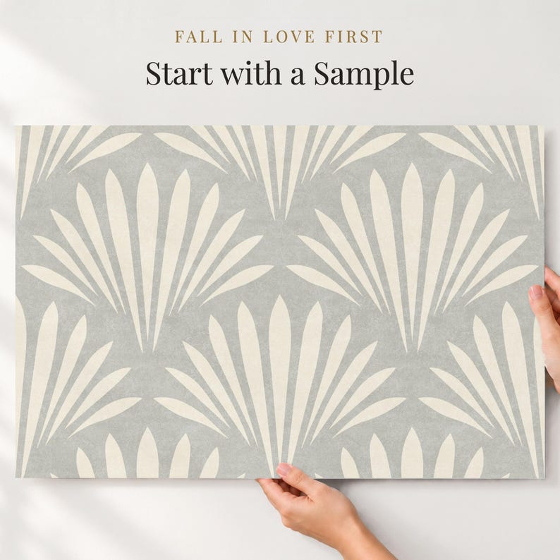 coastal shell neutral gray wallpaper in removable peel and stick, prepasted or traditional nonpasted for boho beach house decor.