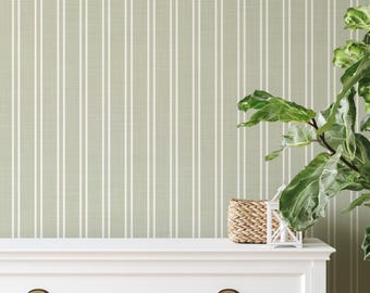 Wallpaper Peel and Stick Removable – Sage Green Stripe Neutral Farmhouse – Boys Nursery, Toddler Room, Kids Bedroom, Living Room