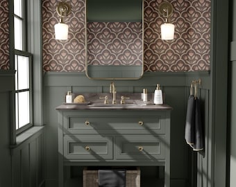 Vintage Floral Peel and Stick or Prepasted Wallpaper – Dark Moody Botanical Brown – For Powder Room, Entryway, Hallway, Office