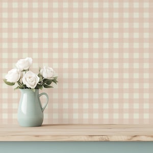 Gingham Wallpaper, Buffalo Check Plaid, Neutral Cottagecore, Peel and Stick Removable, Baby Girl Pink, Grandmillennial Farmhouse Nursery