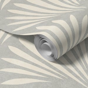 coastal shell neutral gray wallpaper in removable peel and stick, prepasted or traditional nonpasted for boho beach house decor.