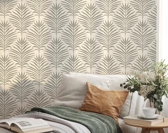 Green Botanical Boho Tropical Peel and Stick Wallpaper - Palm Leaf Modern Coastal Leaves - Peel and Stick, Prepasted, Traditional Nonpasted
