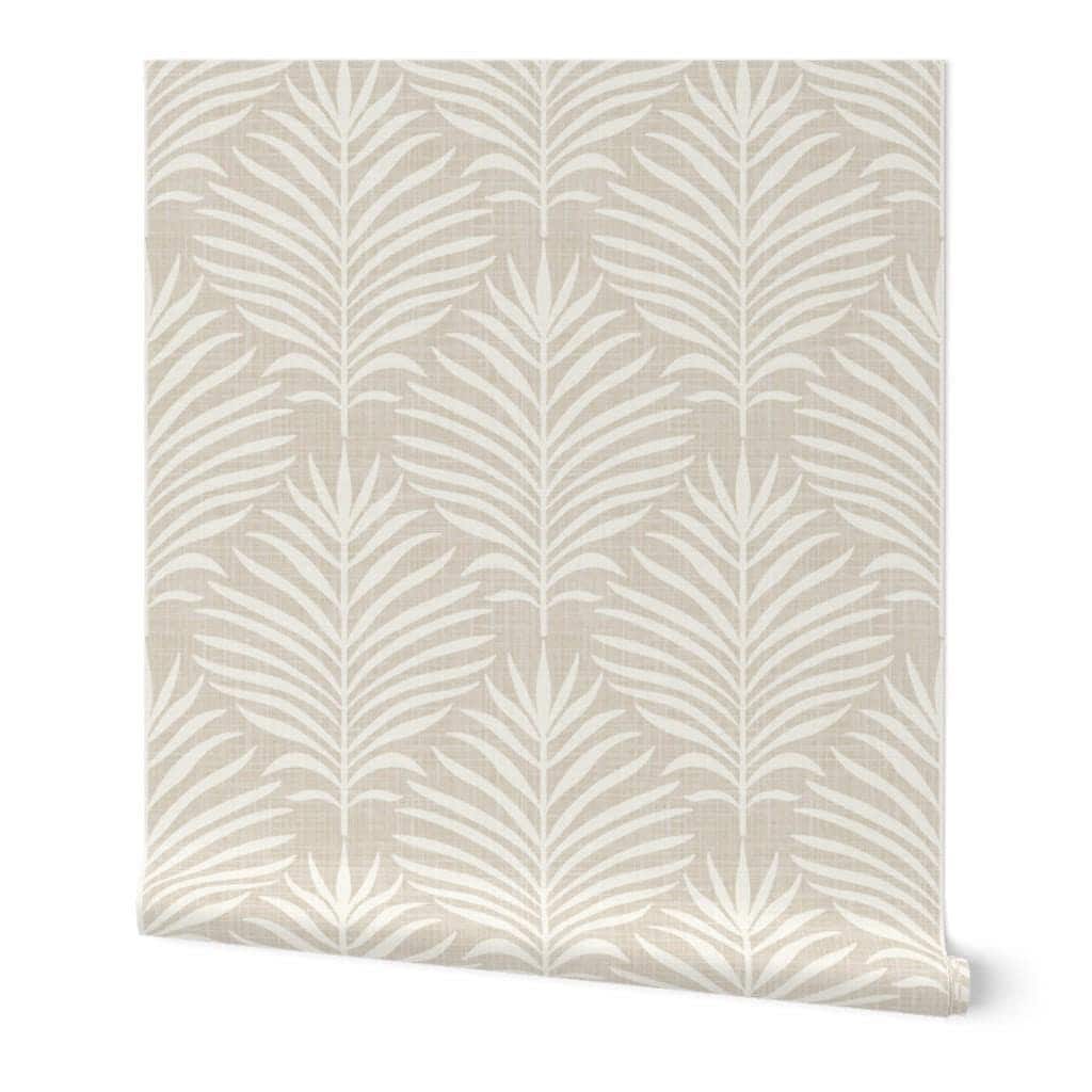 Boho Tropical Peel and Stick Wallpaper - Neutral Beige - Warm Minimal Leaves for Bedroom, Living Room Accent Wall, Removable Renter Friendly