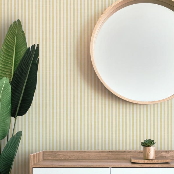 Papel pintado autoadhesivo removible – Rayas verticales amarillas y blancas con encanto campestre francés – Diseño unisex para habitación infantil, cocina y comedor.