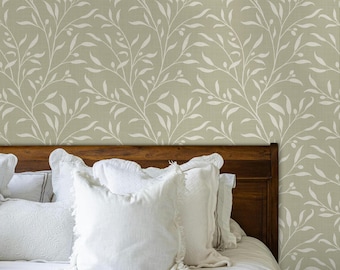 Olive Tree Botanical Wallpaper – French Country Peel and Stick or Pre-pasted - Bedroom, Powder Room, Nursery