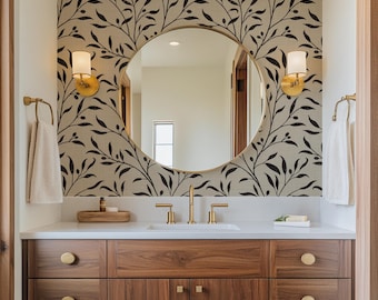 Mediterranean Wallpaper Removable Peel and Stick - Olive Tree Leaf & Branches Neutral Beige Botanical - Bedroom, Powder Room, Dining Room