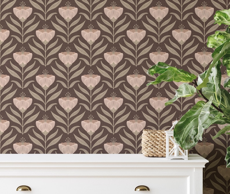 Dark Moody Floral Wallpaper Peel and Stick Removable - Vintage Botanical Heritage Revival for Entryway, Office, Living Room image 2