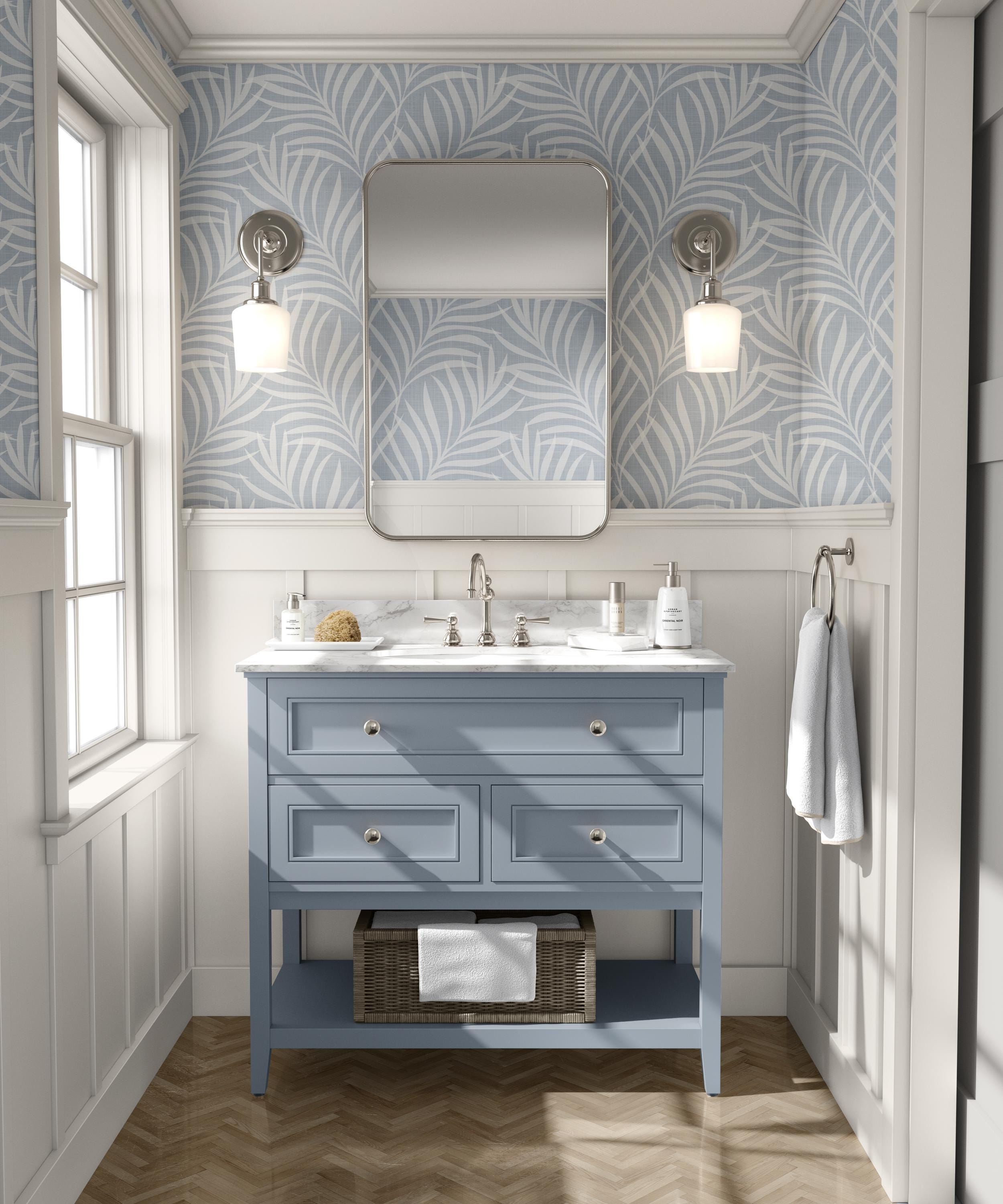 Modern Coastal Wallpaper Peel and Stick - Light Blue Palm Leaf Boho ...