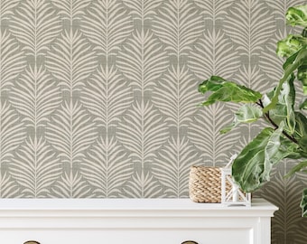Tropical Olive Green Palm Leaf Wallpaper – Renter Friendly Japandi Style Removable Peel and Stick – Earthy Sage bedroom, Living Room, Accent