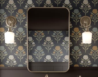 Dark Floral Peel and Stick Removable Black Wallpaper – Moody Botanical Renter Friendly for Power Room, Hallway, Bathroom, Office, Entryway
