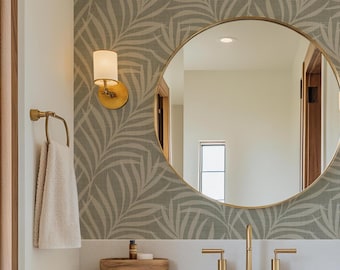 Boho Tropical Peel and Stick Wallpaper - Neutral Olive Green Palm Leaf - Coastal Leaves Renter Friendly and Removable