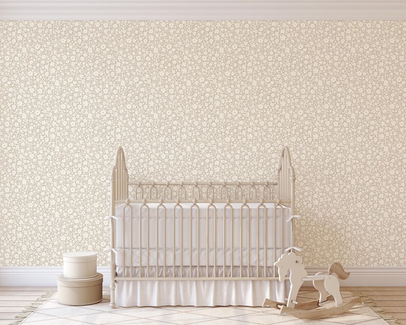 Girls Nursery Wallpaper Neutral Boho Vintage Floral - Removable Peel ...