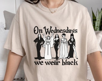 On Wednesdays We Wear Black T-Shirt, Horror Goth Queens Tee, Morticia, Lily, Elvira, Vampira, The Bride Halloween Shirt