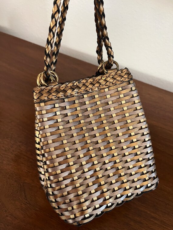 Vintage CEM Lined woven leather Small crossbody p… - image 2