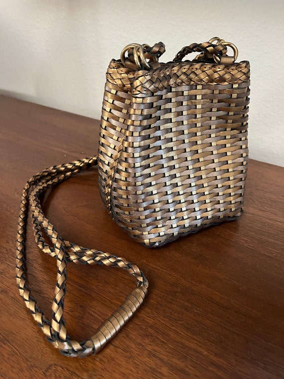 Vintage CEM Lined woven leather Small crossbody p… - image 1
