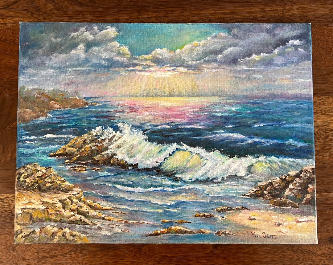 Ocean Waves Original Oil Painting Art La Jolla California Sunset Sea